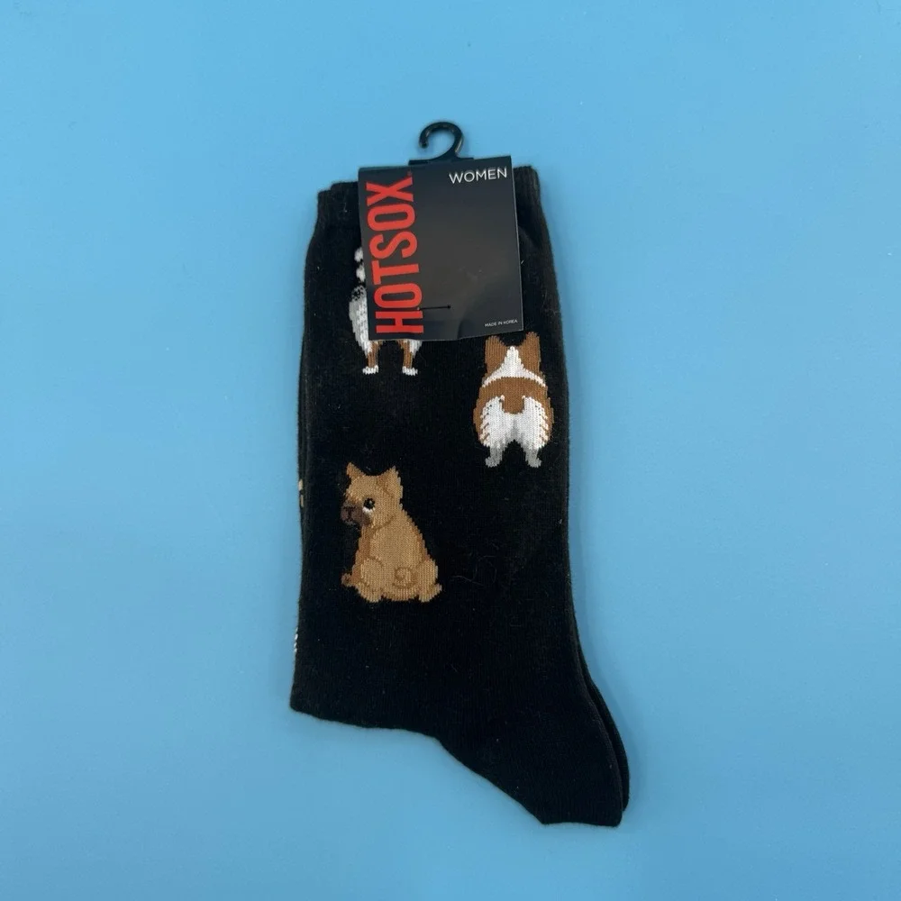 Hot Sox Women's Dog Print Crew Socks Black Puppy Pattern Size 9–11 New